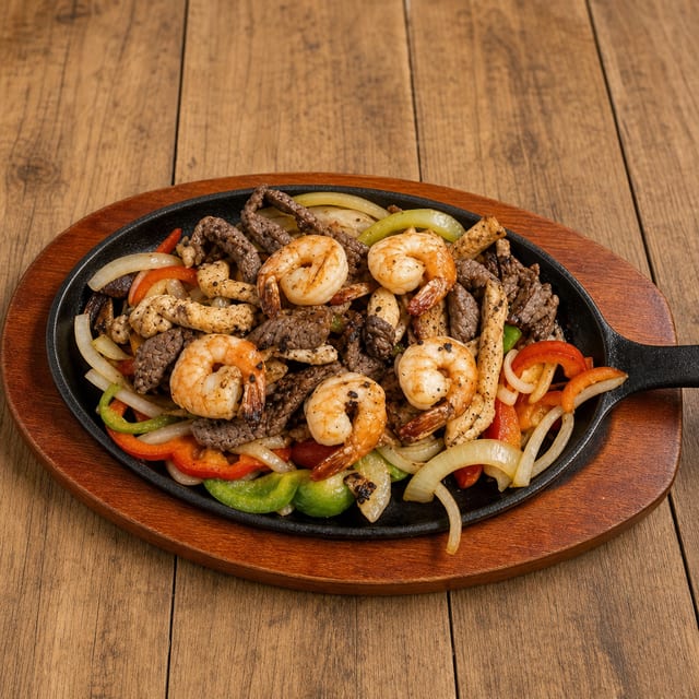 Trio Fajitas, Chicken, Steak, Shrimp (5).